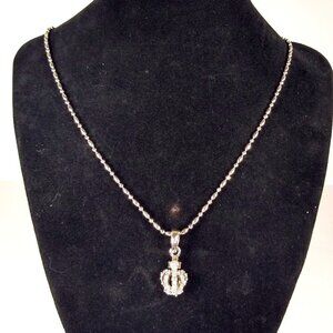 Rhinestone Silver Queen Crown Necklace and Pendant Royal